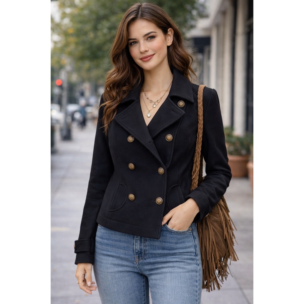 Alpha Industries Wool Cashmere Pea Coat M Black Military Jacket Classic Heritage